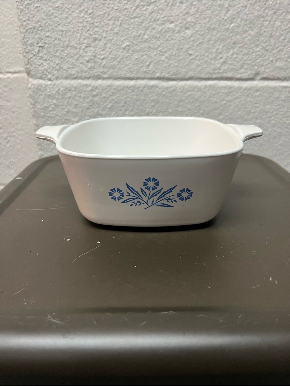 Corningware White Casserole with Blue Floral Design
